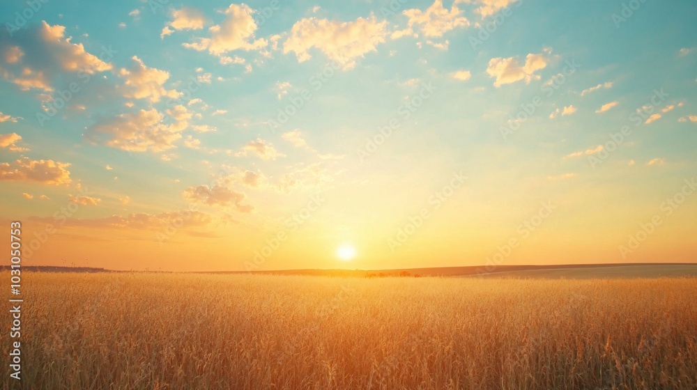 Golden Wheat Field at Sunset with a Cloudy Sky Golden Wheat Field at Sunset with a Cloudy Sky