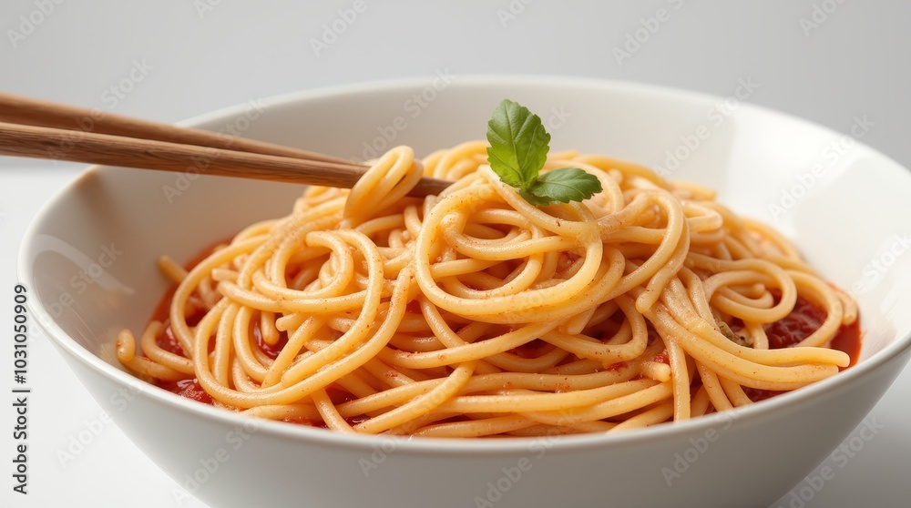 A delicious bowl of spaghetti with sauce served in a simple dish, ready to eat during a cozy meal at home A delicious bowl of spaghetti with sauce served in a simple dish, ready to eat during a cozy meal at home