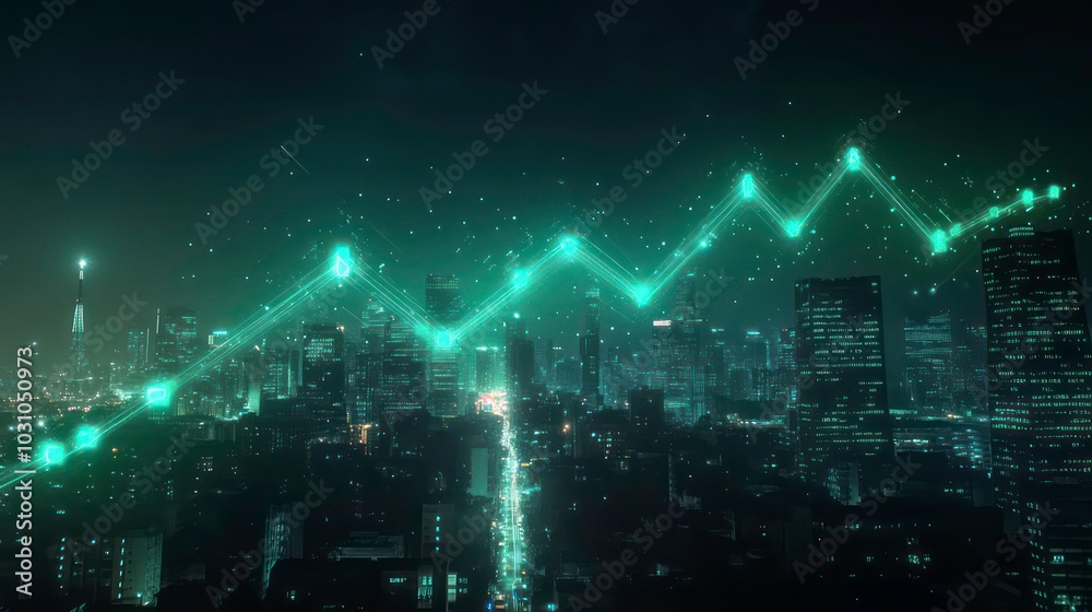 An upward green glowing line chart over a cityscape at night, symbolizing economic growth or digital transformation. An upward green glowing line chart over a cityscape at night, symbolizing economic growth or digital transformation.