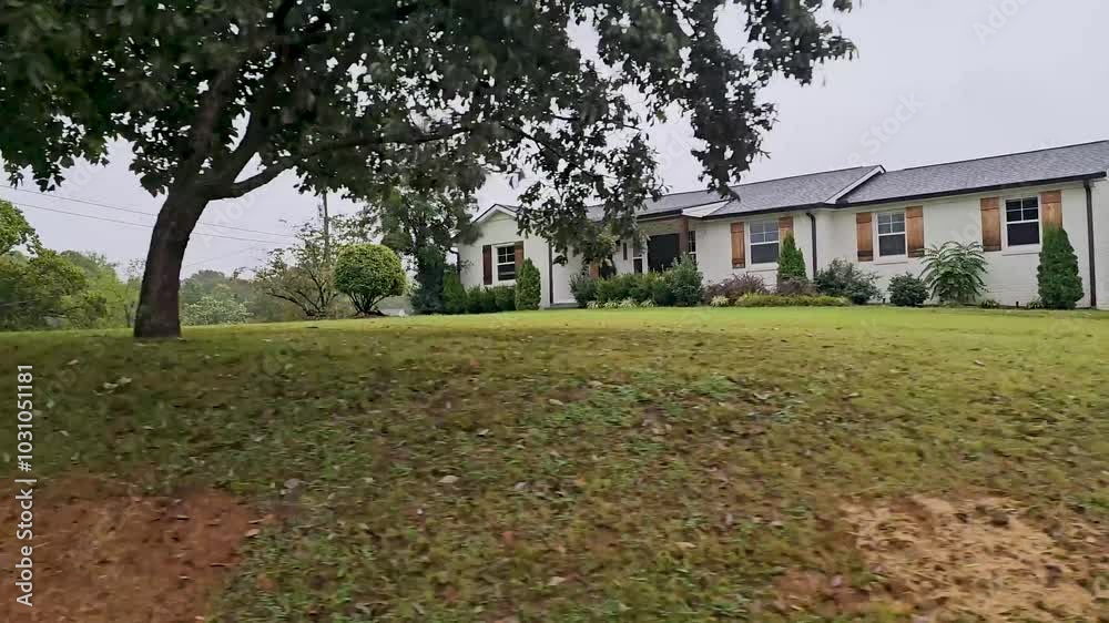 NASHVILLE, TENNESSEE, USA - OCTOBER 1, 2024: Drive plate-Rt view-rainy day-McGavock Pk-Nashville - Residential neighborhood NASHVILLE, TENNESSEE, USA - OCTOBER 1, 2024: Drive plate-Rt view-rainy day-McGavock Pk-Nashville - Residential neighborhood
