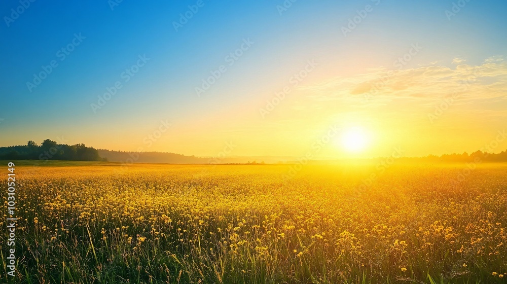 Golden Sunrise Over a Field of Yellow Wildflowers Golden Sunrise Over a Field of Yellow Wildflowers