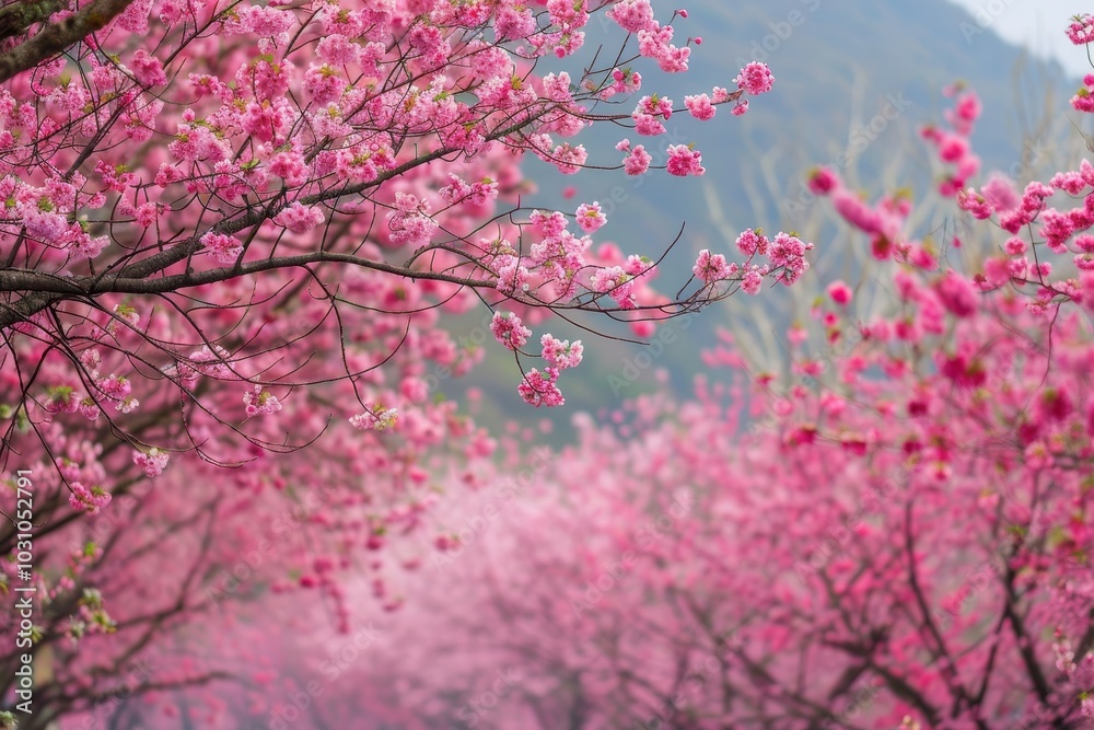Cherry blossom trees lining a serene pathway create a breathtaking view in spring, inviting visitors to enjoy nature's beauty in full bloom Cherry blossom trees lining a serene pathway create a breathtaking view in spring, inviting visitors to enjoy nature's beauty in full bloom