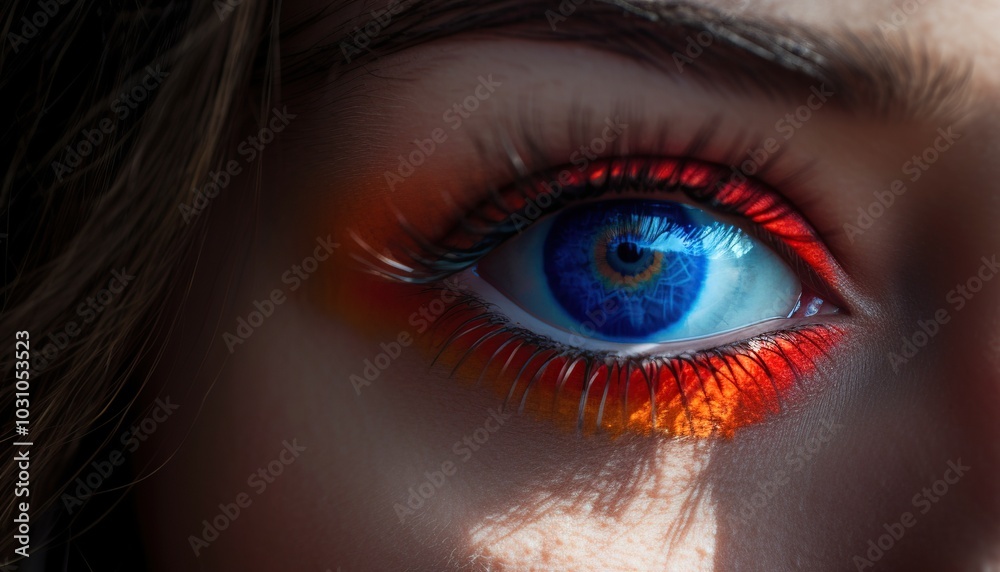 Close up of a womans eye with armenian flag painted on it Close up of a womans eye with armenian flag painted on it