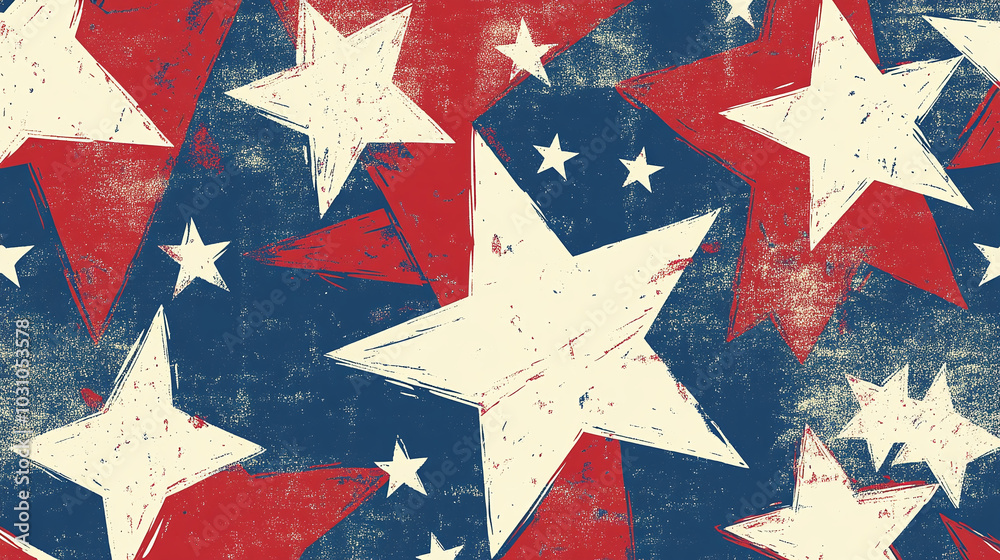 american stars, america flag star pattern, blue red white colors, patterns theme on solid background, hand drawn soft pastel painting 2d illustration style graphic background