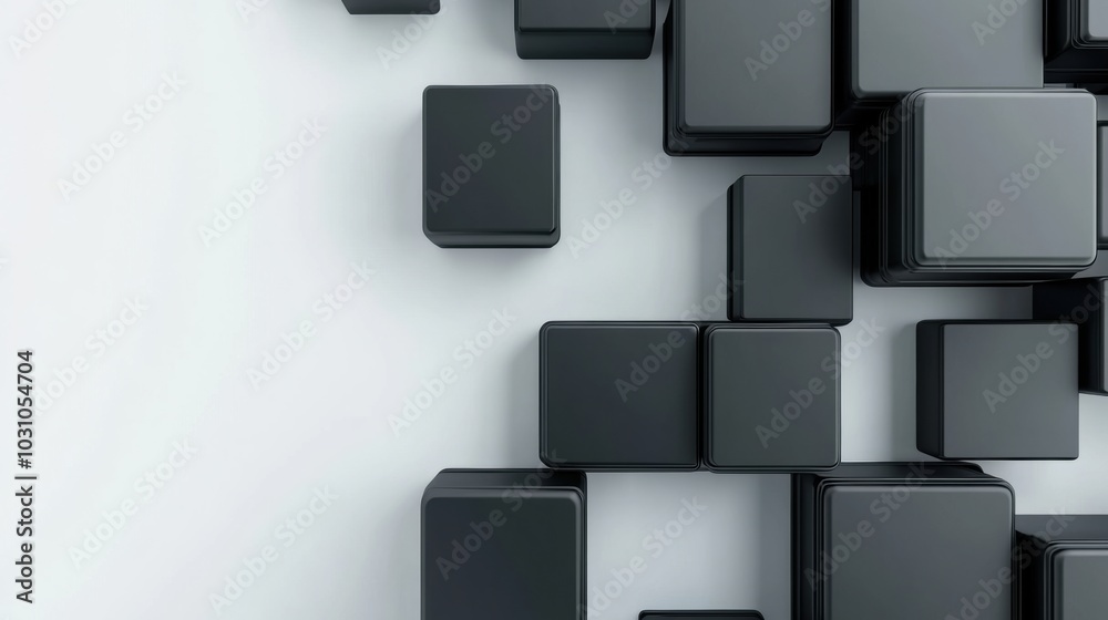Black cubes arranged in a minimalist geometric pattern on a light background, AI Black cubes arranged in a minimalist geometric pattern on a light background, AI