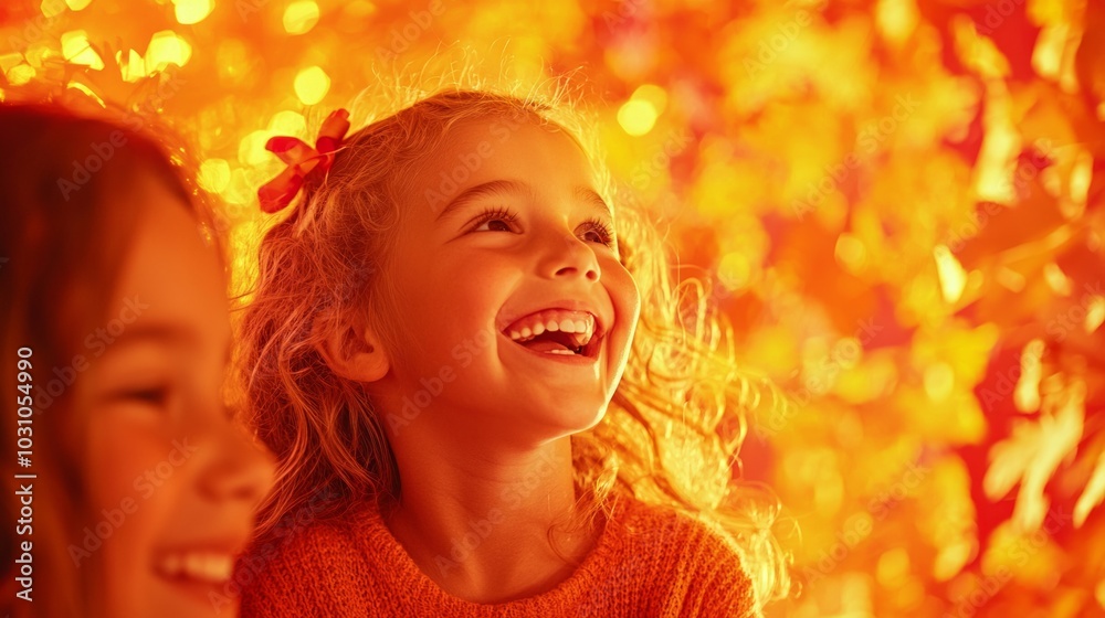 Fototapeta premium Capturing Thanksgiving Joy: Family Fun in Thanksgiving-Themed Photo Booth with Props and Laughter Under Ultra-Detailed, Cinematic Light