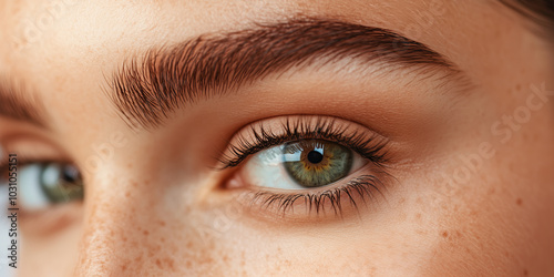 Close-up photo of beautiful hazel green female eyes.