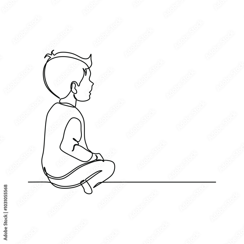 Continuous line drawing of a child sitting on the floor. Vector illustration Continuous line drawing of a child sitting on the floor. Vector illustration