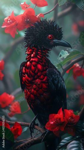 Wallpaper Mural Branches of a tree house a red bird generated by AI Torontodigital.ca