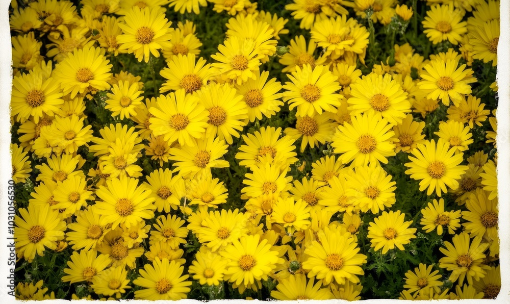 A field of yellow flowers with a white border A field of yellow flowers with a white border