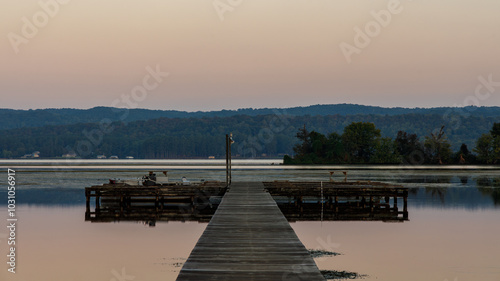 Wallpaper Mural wooden dock leads out to a lake in the early morning Torontodigital.ca