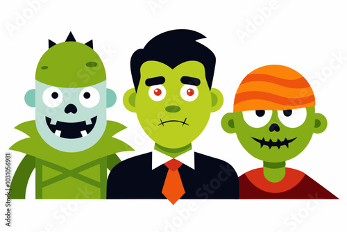 Halloween funny faces vampire monster werewolf and mummy. Vector illustration isolated on white background.