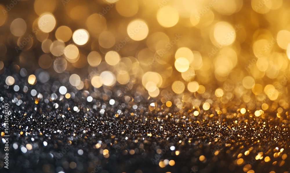 A blurry image of gold and silver glitter with a blurry background A blurry image of gold and silver glitter with a blurry background