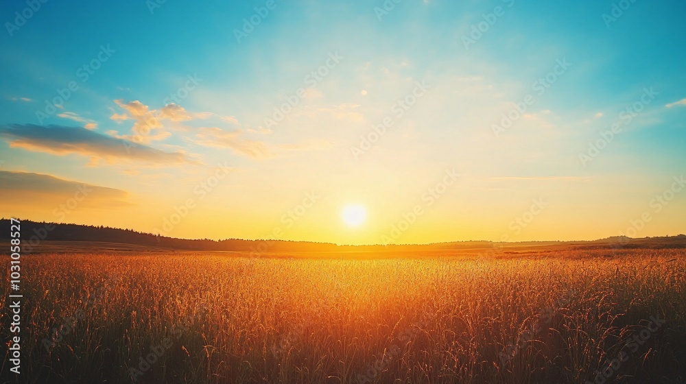 Golden Field at Sunset with Sun Glowing Through Grass Golden Field at Sunset with Sun Glowing Through Grass