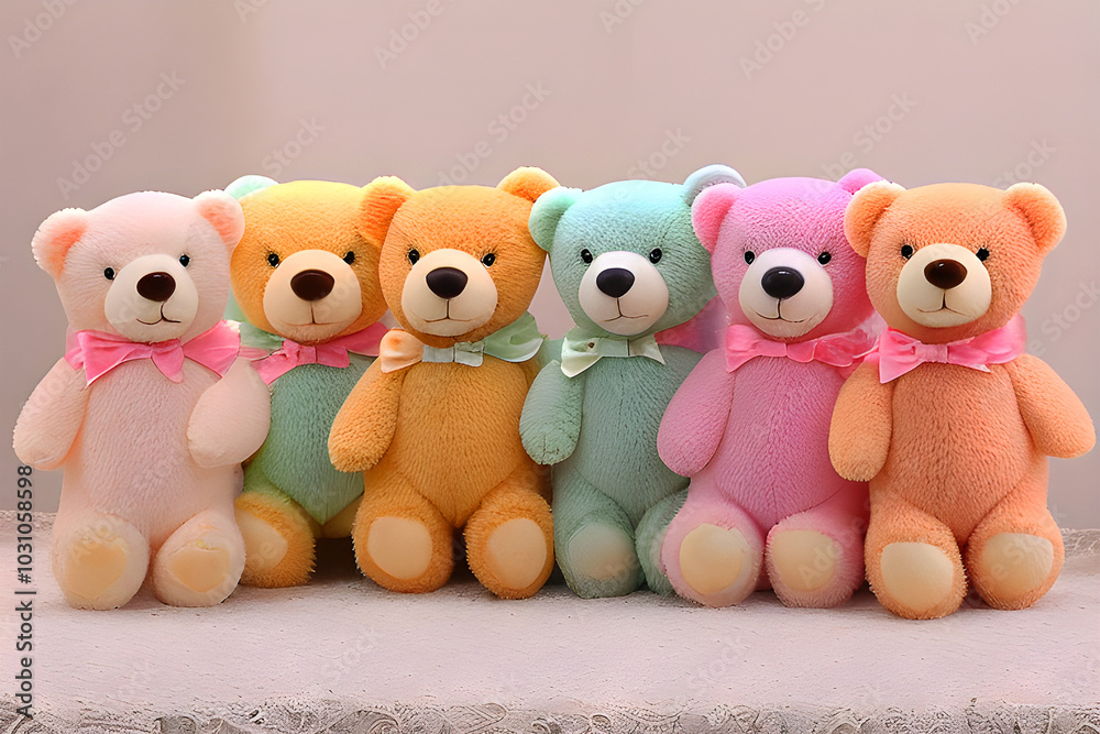 Colorful Teddy bears soft toys, Generative AI Colorful Teddy bears soft toys, Generative AI