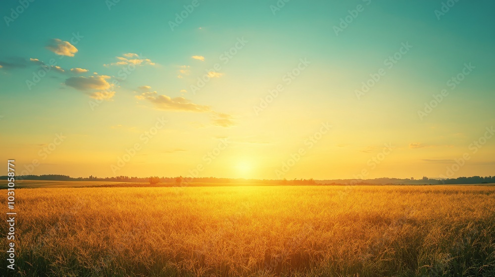 Golden Field at Sunset with a Silhouetted Tree Line Golden Field at Sunset with a Silhouetted Tree Line