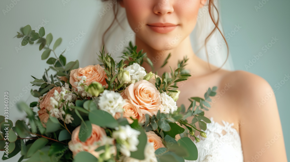Obraz premium Bride holding a delicate floral bouquet
