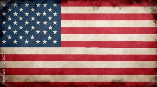 Vintage American flag with faded colors and distressed texture showcasing history and patriotism