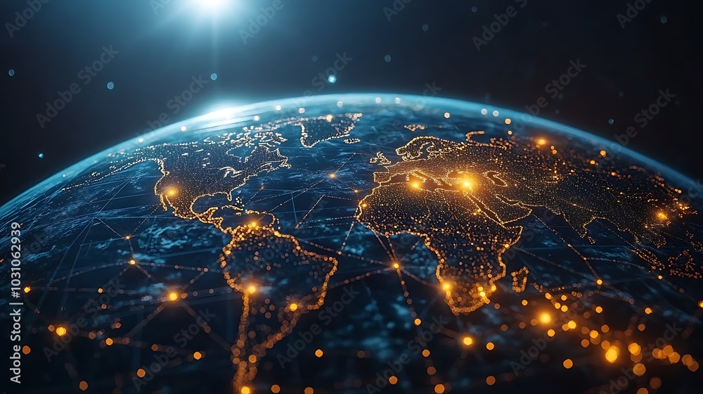An aerial shot of a digital globe with trade routes connecting major countries, illustrating global free trade agreements and partnerships. An aerial shot of a digital globe with trade routes connecting major countries, illustrating global free trade agreements and partnerships.