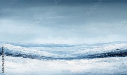 Abstract frozen landscape with layered snow textures and subtle winter light blending into the horizon