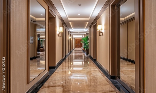Wallpaper Mural Hotel room entrance. Corridor with large mirror. Door area lobby Torontodigital.ca