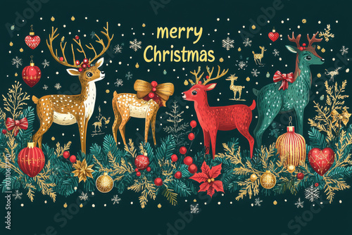 Christmas and new year deer pattern greeting card
