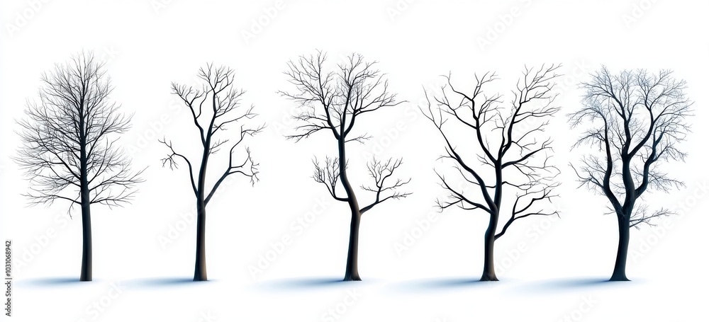 Obraz premium An illustration of bare deciduous trees on a modern background. Beautiful leafless trees.