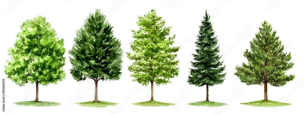 Fototapeta premium On a transparent white background, a forest tree line is isolated