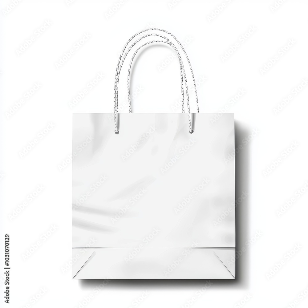 Mockup of white paper shopping bag or gift bag with white ribbon handles. Isolated on white background. Images for branding. Mockup of white paper shopping bag or gift bag with white ribbon handles. Isolated on white background. Images for branding.