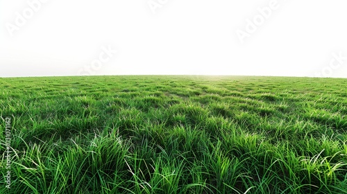 Expansive green field, isolated on white, with soft rolling hills. A serene and peaceful landscape