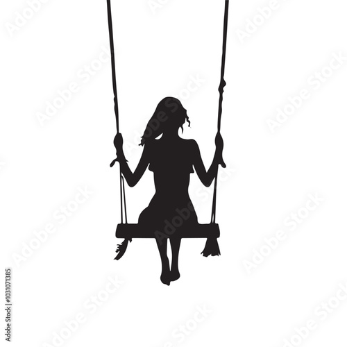 Woman on swing Dakhla, Western Sahara Desert, North Africa vector silhouette on a white background 10 eps