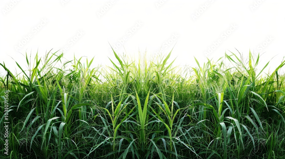 Obraz premium Expansive green field, isolated on white, with soft rolling hills. A serene and peaceful landscape