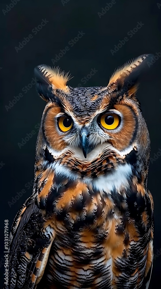 Beautiful portrait of a great horned owl at night ai generated art Beautiful portrait of a great horned owl at night ai generated art