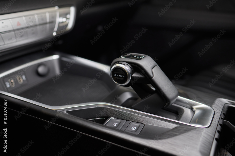 Macro shot of a car gear lever an essential auto part Macro shot of a car gear lever an essential auto part