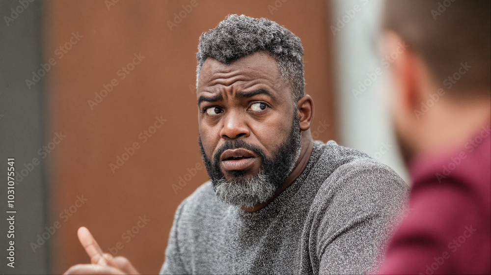 Man Expressing Concern in Conversation Man Expressing Concern in Conversation