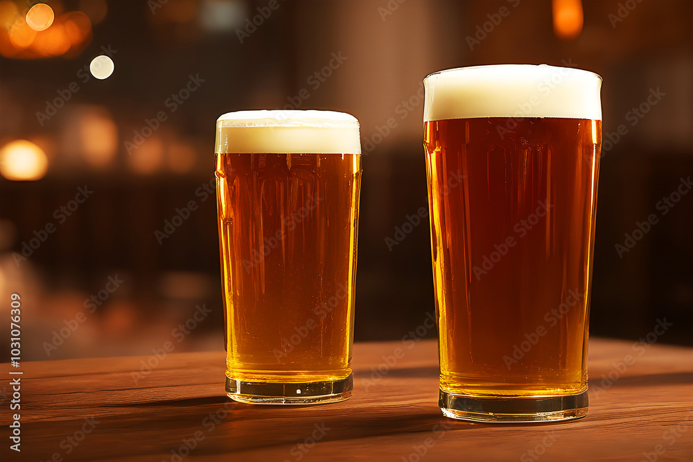 Beer glasses on counter, Generated By Ai. Beer glasses on counter, Generated By Ai.