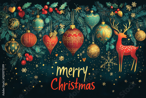Christmas and new year deer pattern greeting card
