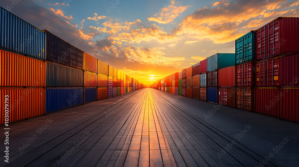 Fototapeta premium Sunset Over Shipping Containers 
