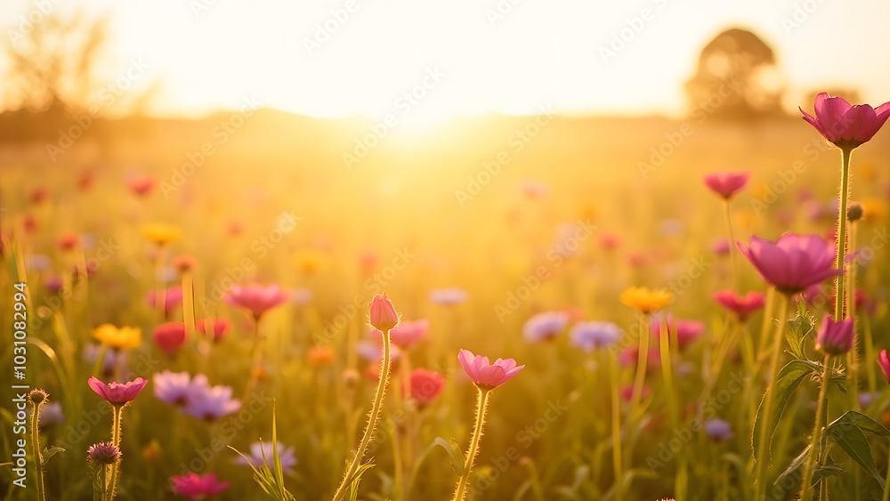 Obraz premium Vibrant Wildflower Field at Sunset