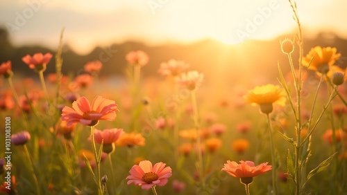 Serene Wildflower Field at Sunset