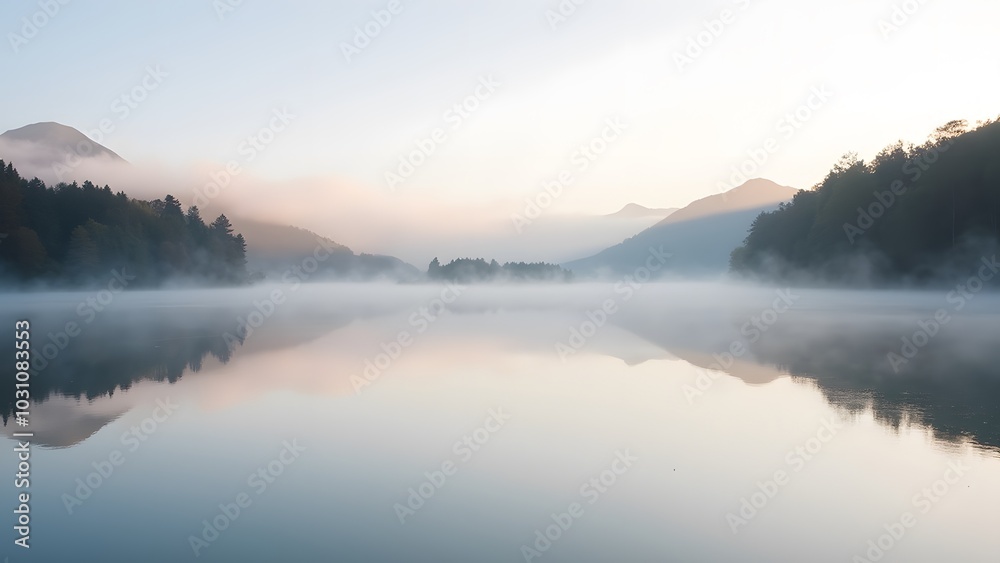 Tranquil Water Reflection at Dawn in Mountain Landscape Tranquil Water Reflection at Dawn in Mountain Landscape