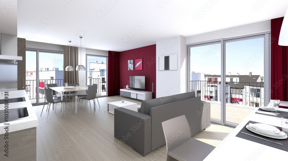 Elegant Modern Apartment with Open Living and Dining Areas Featuring Minimalist Decor Elegant Modern Apartment with Open Living and Dining Areas Featuring Minimalist Decor