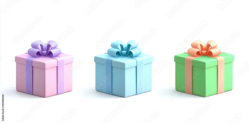 Fototapeta premium Gift boxes with ribbons, modern illustration in flat style with Christmas gifts and New Year presents
