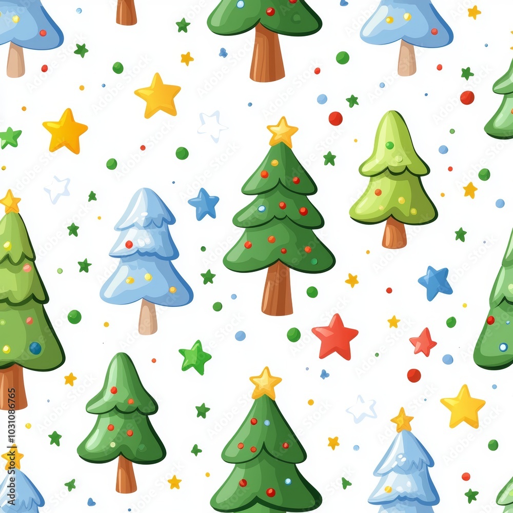 Hand-drawn Christmas trees on a seamless pattern