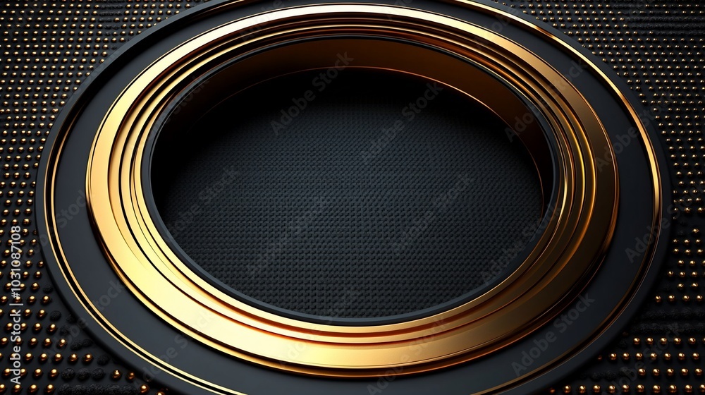 A sleek, modern circular design with golden accents on a textured black background. A sleek, modern circular design with golden accents on a textured black background.
