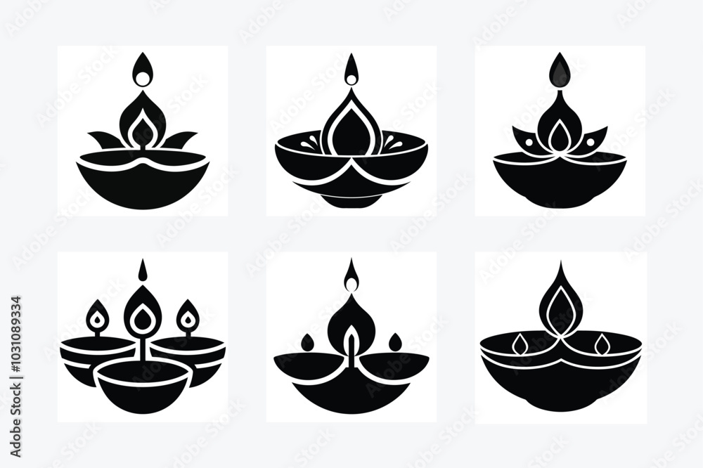 diwali light icons set diwali light icons set