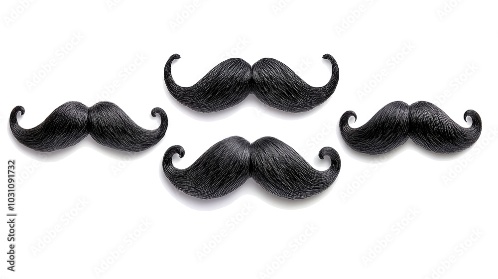 Collection of Black Moustaches Arranged on a White Background Generative AI