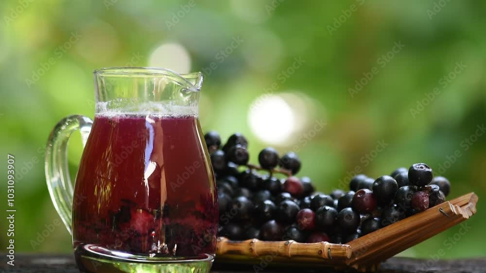 Antidesma puncticulatum Miq.,fruits and juice on natural background. Antidesma puncticulatum Miq.,fruits and juice on natural background.