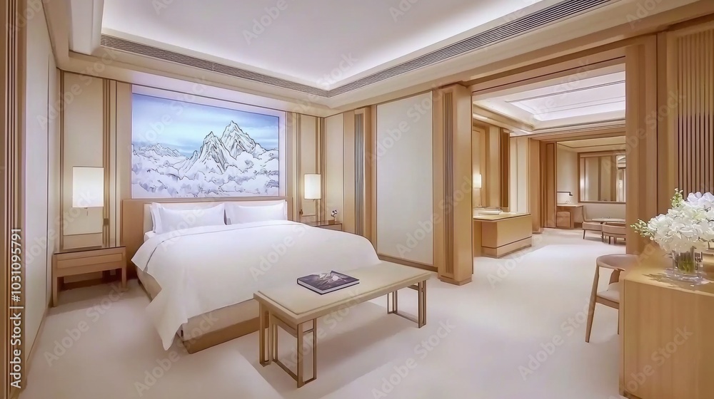 Modern Hotel Room with Minimalist Design and Mountain View Modern Hotel Room with Minimalist Design and Mountain View