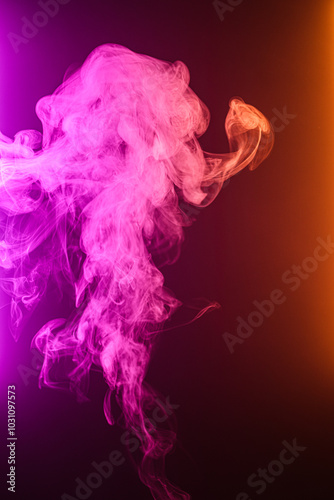 Twisted plume of smoke. The movement of smoke on a colored background. Abstract smoke lines